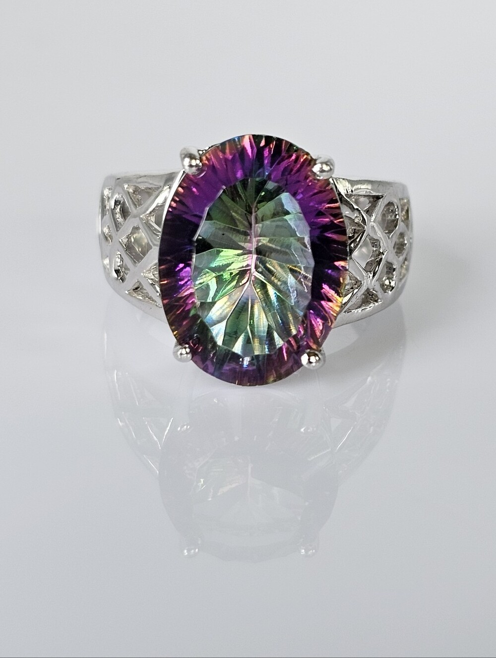 Genuine Mystic Topaz Ring Sterling Silver Rhodium Overlay Size 7!